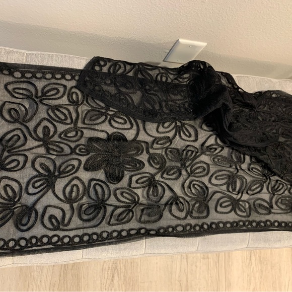 Black embroidered flowers on black wrap. Pretty accent piece. - Picture 2 of 2